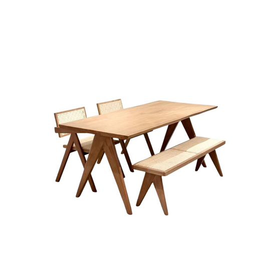 Eleanor 1.8m Dining Table with 2 Eleanor Chairs + 1.3m Eleanor Rattan Bench