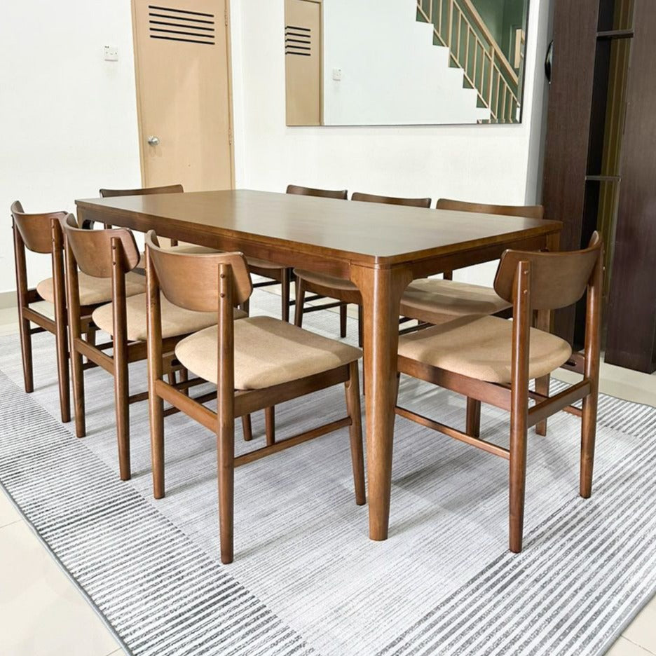Walnut 1.8M Dining Table with Mocha Chairs