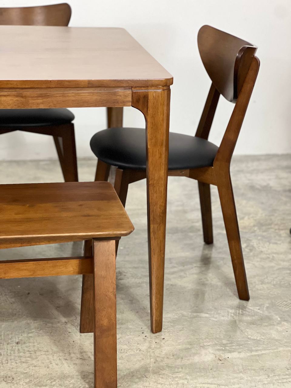 Walnut 1.8m Dining Table with 5 Hazel Chairs in Medium Brown + 1.5m Wooden Bench