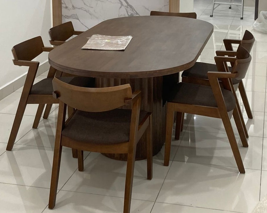 Edward 2.1m Solid Wood Dining Table with 6 Zoey Chairs