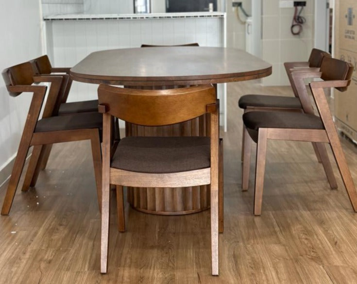 Edward 2.1m Solid Wood Dining Table with 6 Zoey Chairs