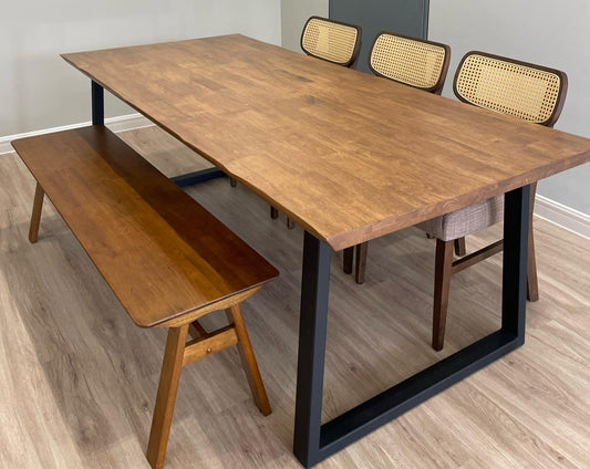 Serena 2.1m Live Edge Dining Table with 3 Danny Chairs + 1.5m Wooden Bench
