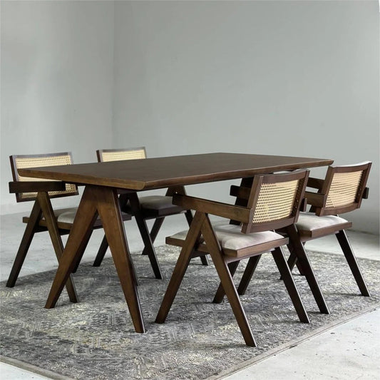 Eleanor Dining Table with Eleanor Chairs in Medium Brown