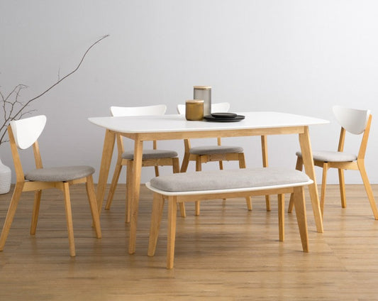 Nest 1.4m Dining Table with 4 Hazel Chairs in White + 1.01m Nest Bench
