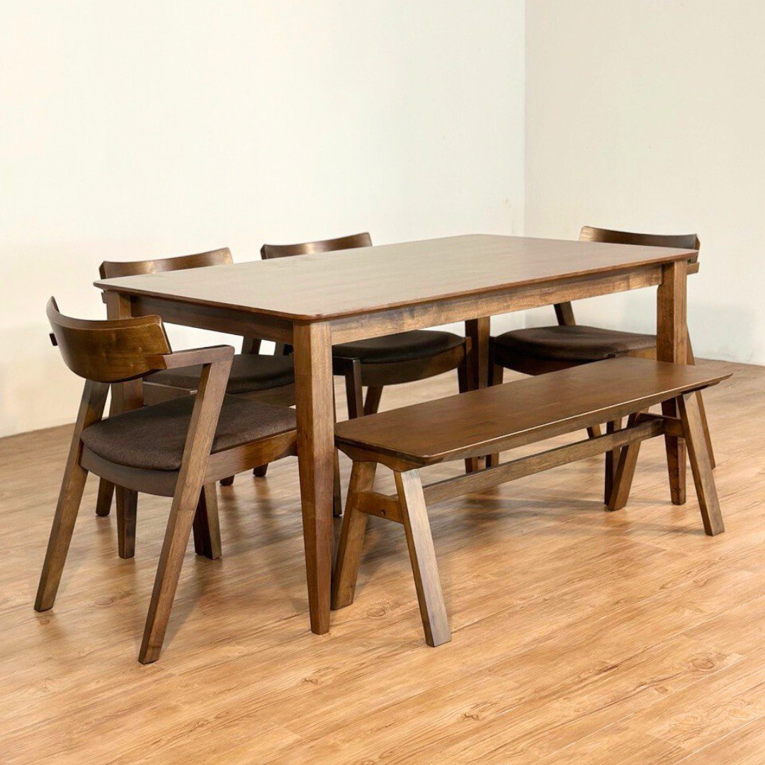 Osaka 1.5m Dining Table with 4 Zoey Chairs + 1.2m Wooden Bench