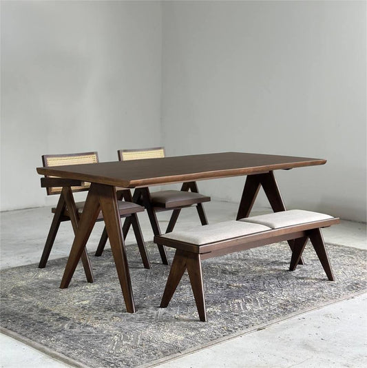 Eleanor 1.8m Dining Table with 2 Eleanor Chairs + 1.3m Eleanor Bench in Medium Brown (Set)