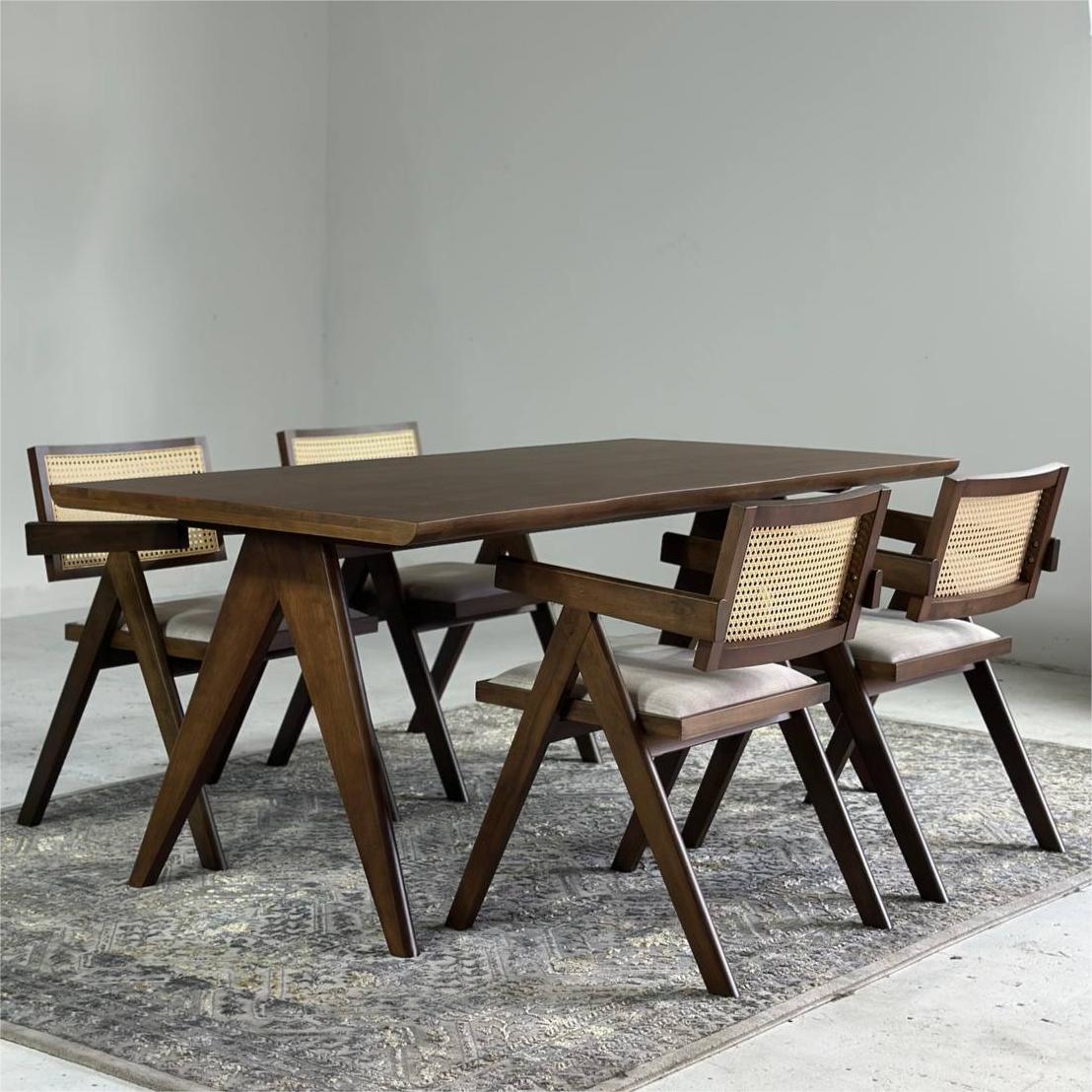 Eleanor 1.8m Dining Table with 4 Eleanor Chairs in Medium Brown (Set)