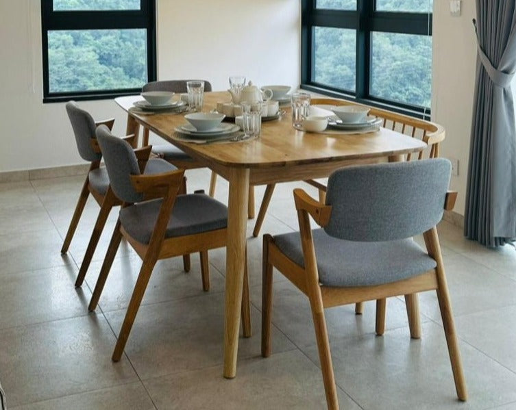 Chestnut 1.8m Dining Table in Natural with 4 Zack Chairs + Iris Bench