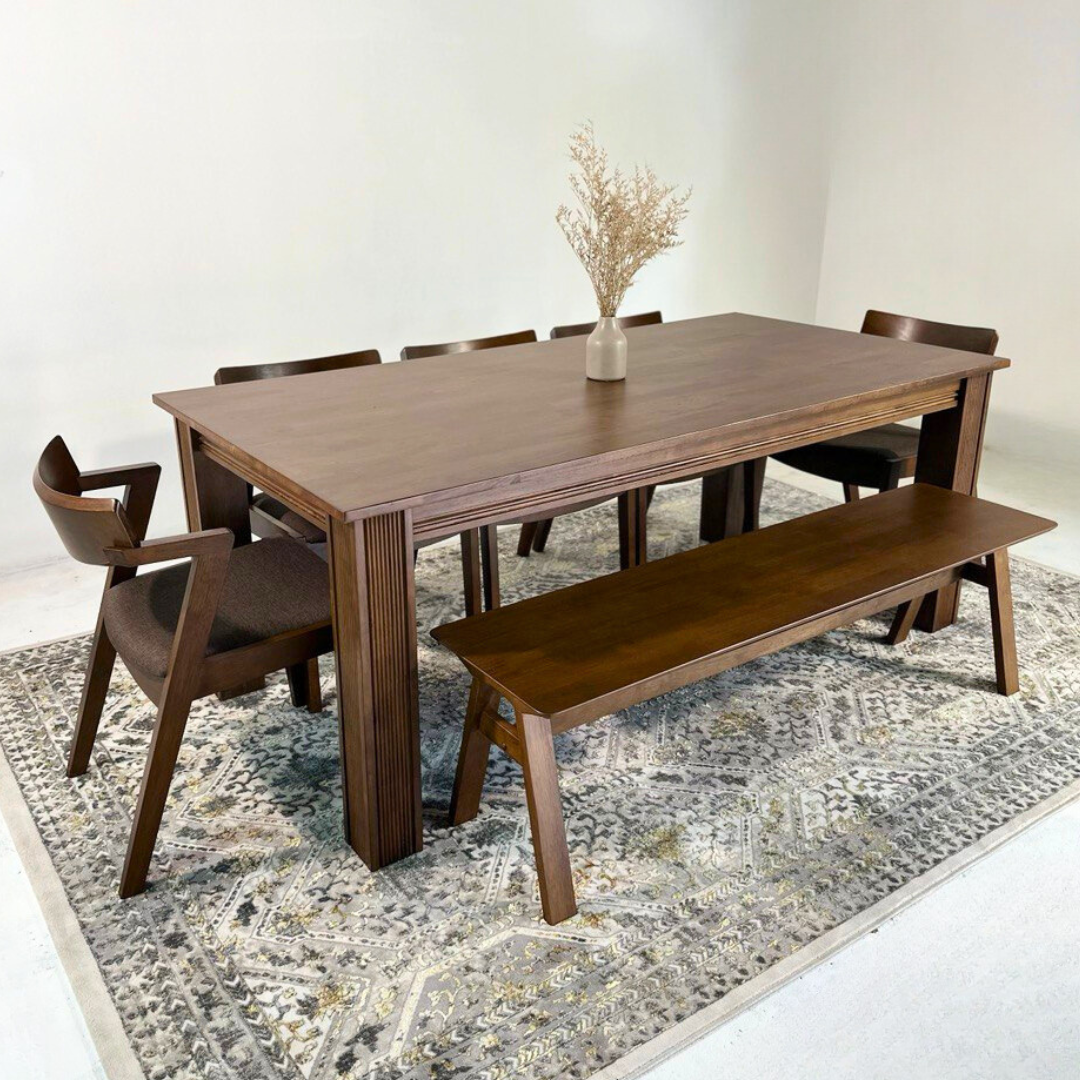 Kingsley 2.1m Table with Zoey Chair & Wooden Bench