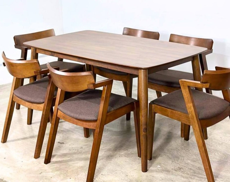 Hazelnut 1.47m Dining Table in Medium Brown with Zoey Chairs