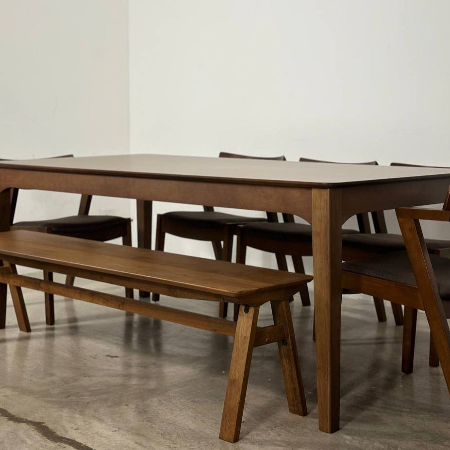 Hailey 1.97m Dining Table with 5 Zoey Chairs + 1.7m Wooden Bench