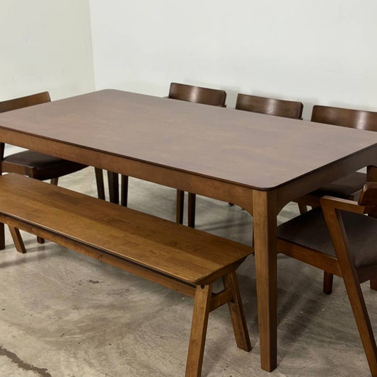 Hailey 1.97m Dining Table with 5 Zoey Chairs + 1.7m Wooden Bench