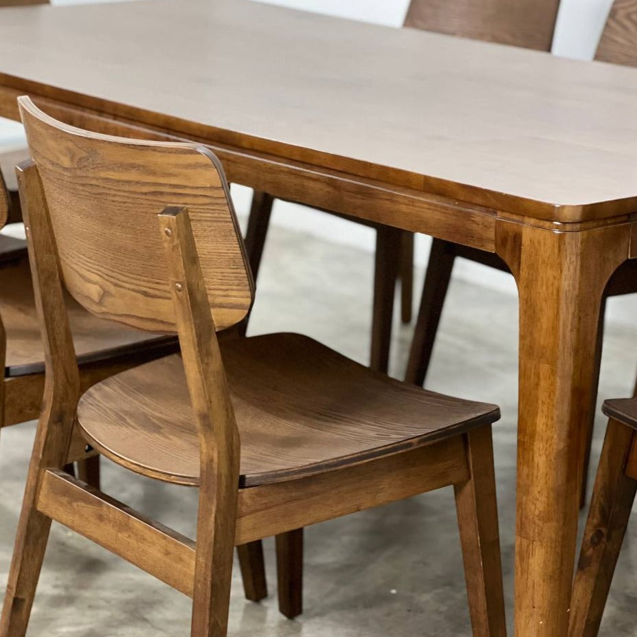 Walnut 1.8m Dining Table with 5 Henry Chairs + 1.5m Wooden Bench