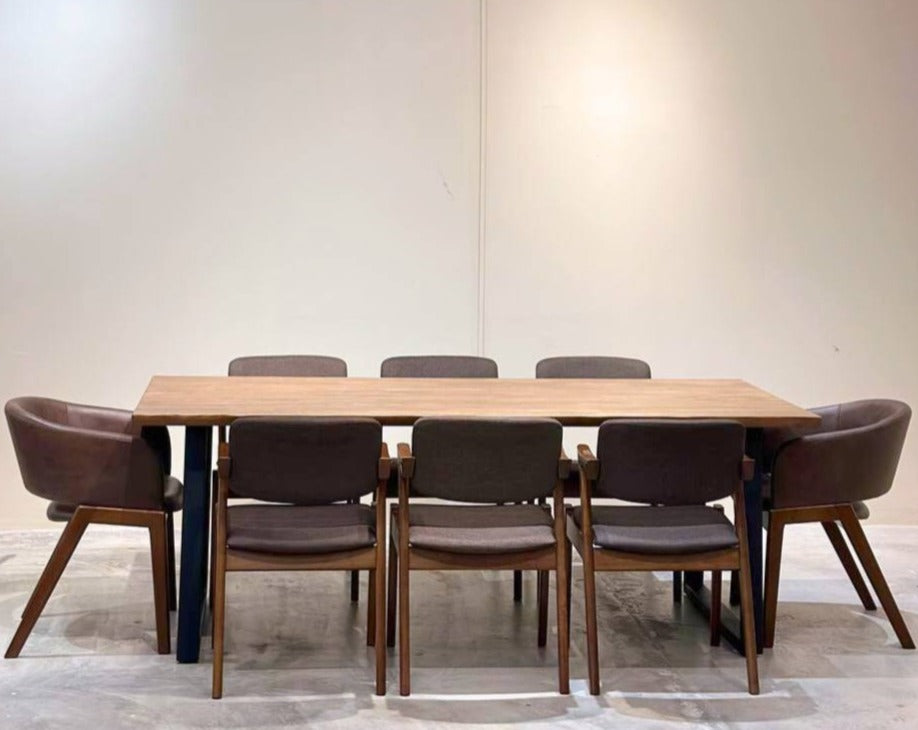 Serena 2.1m Live Edge Dining Table with 6 Zack Dining Chairs & 2 Leo Dining Chair