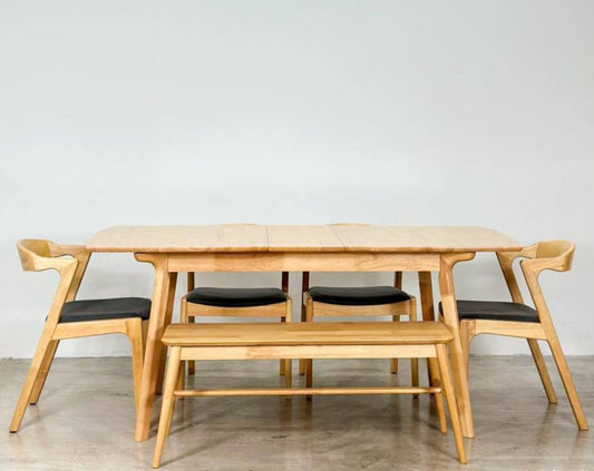 Mila Extension 1.5m - 1.8m Dining Table with 4 Zara Chair + 1.1m Aiko Bench