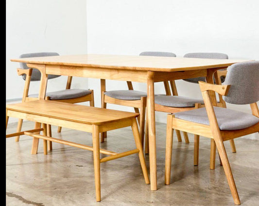 Mila Extension 1.5m - 1.8m Dining Table with 4 Zack Chairs + 1.1m Aiko Bench
