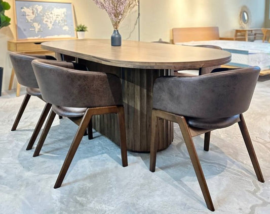 Edward 2.1m Solid Wood Dining Table with 6 Leo Chairs