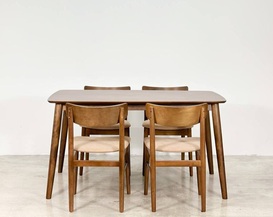 Hazelnut 1.47m Dining Table in Medium Brown with Mocha Chairs