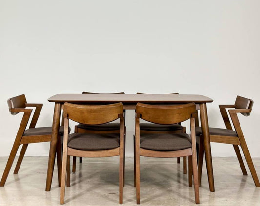 Hazelnut 1.47m Dining Table in Medium Brown with Zoey Chairs