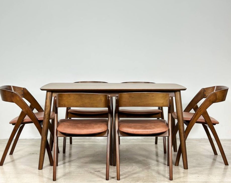 Hazelnut 1.47m Dining Table in Medium Brown with Atellia Chairs