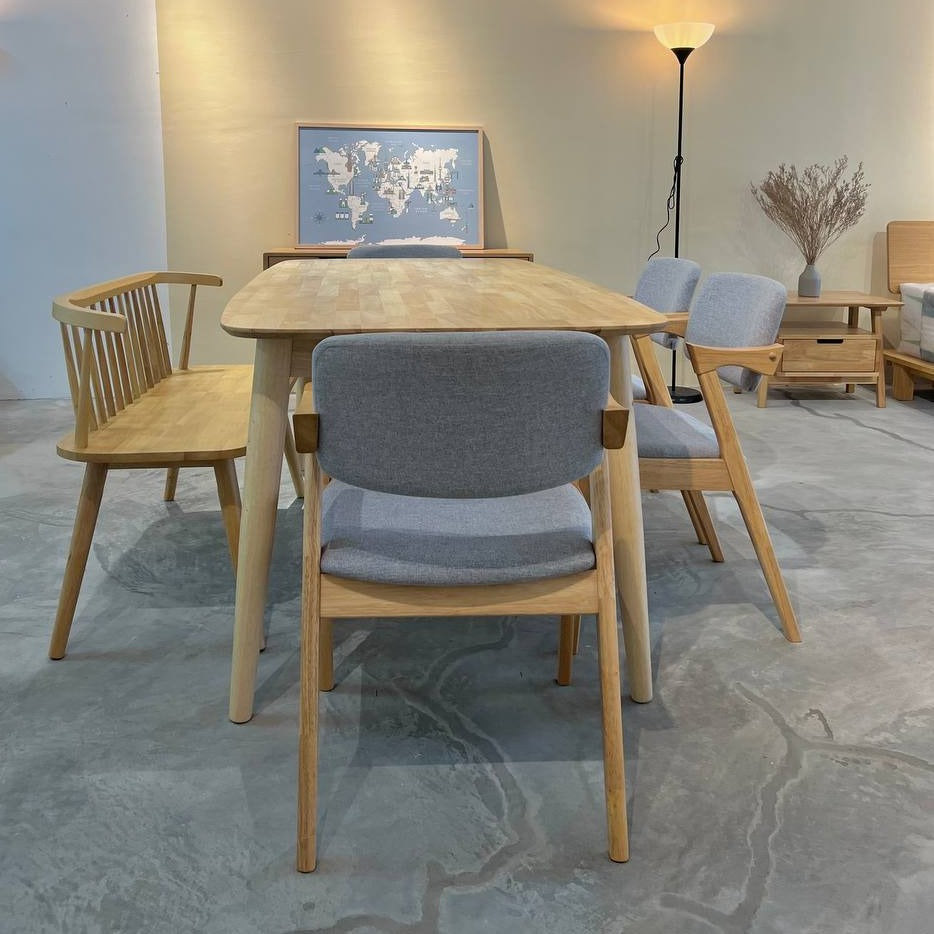 Chestnut 1.8m Dining Table in Natural with 4 Zack Chairs + Iris Bench