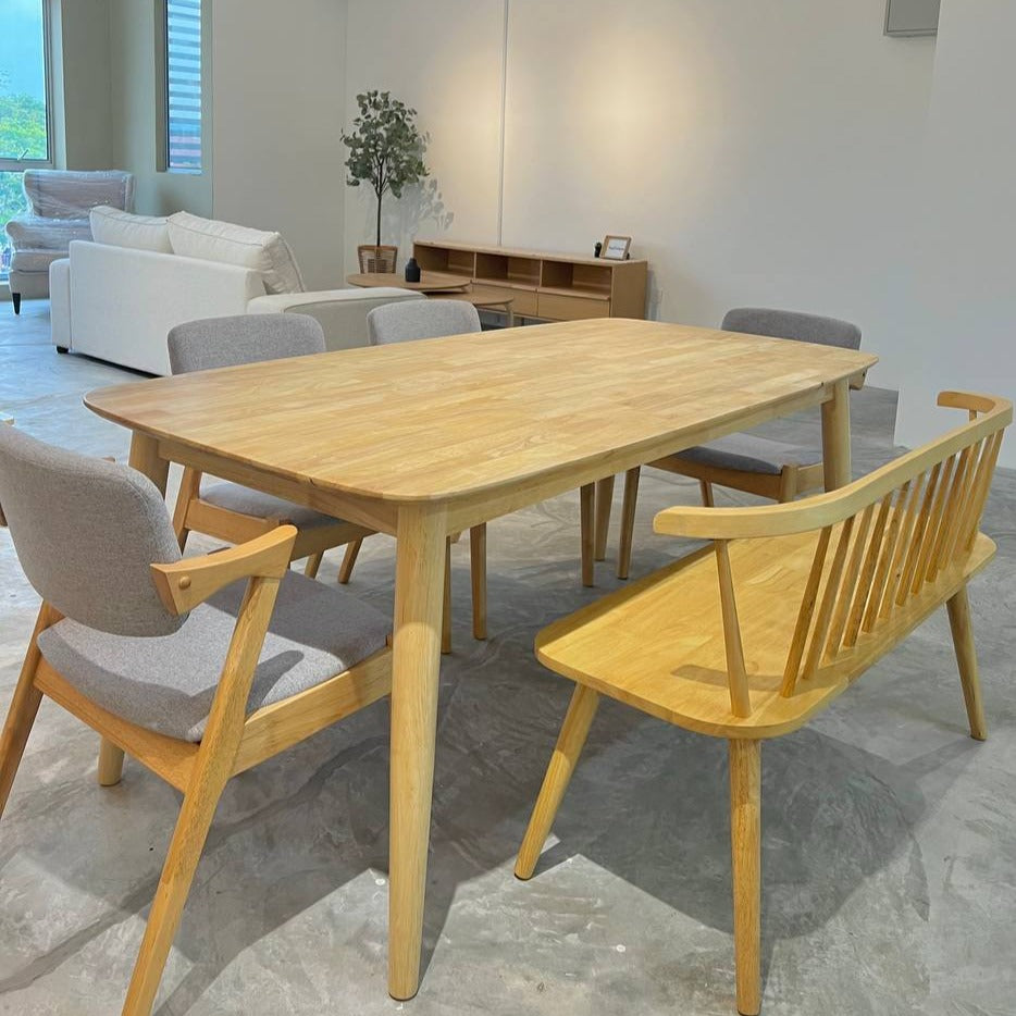 Chestnut 1.8M Dining Table with 4 Zack Chair + Iris Bench