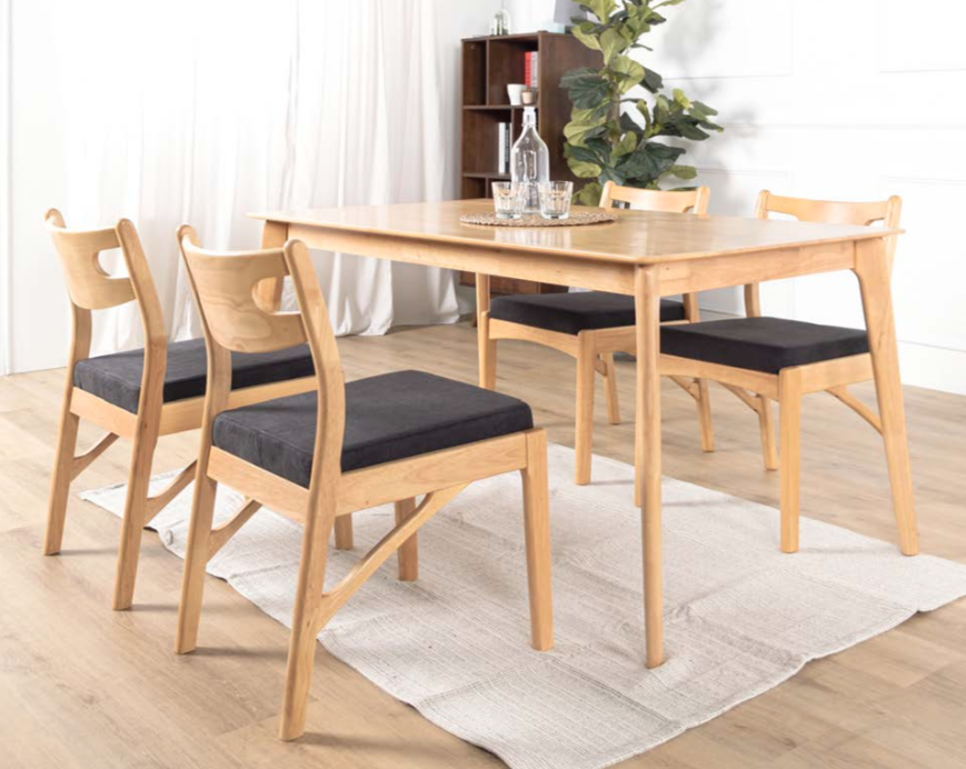 Hazelnut 1.5m Solid Wood Dining Table In Natural With Alice Natural Chairs (4 to 6 Seater)