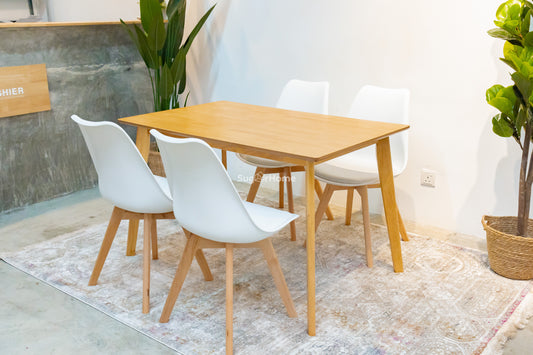 Hazelnut 1.2m Dining Table with Modern Chairs in White