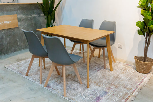 Hazelnut 1.2m Dining Table In Natural with Modern Chairs in Grey