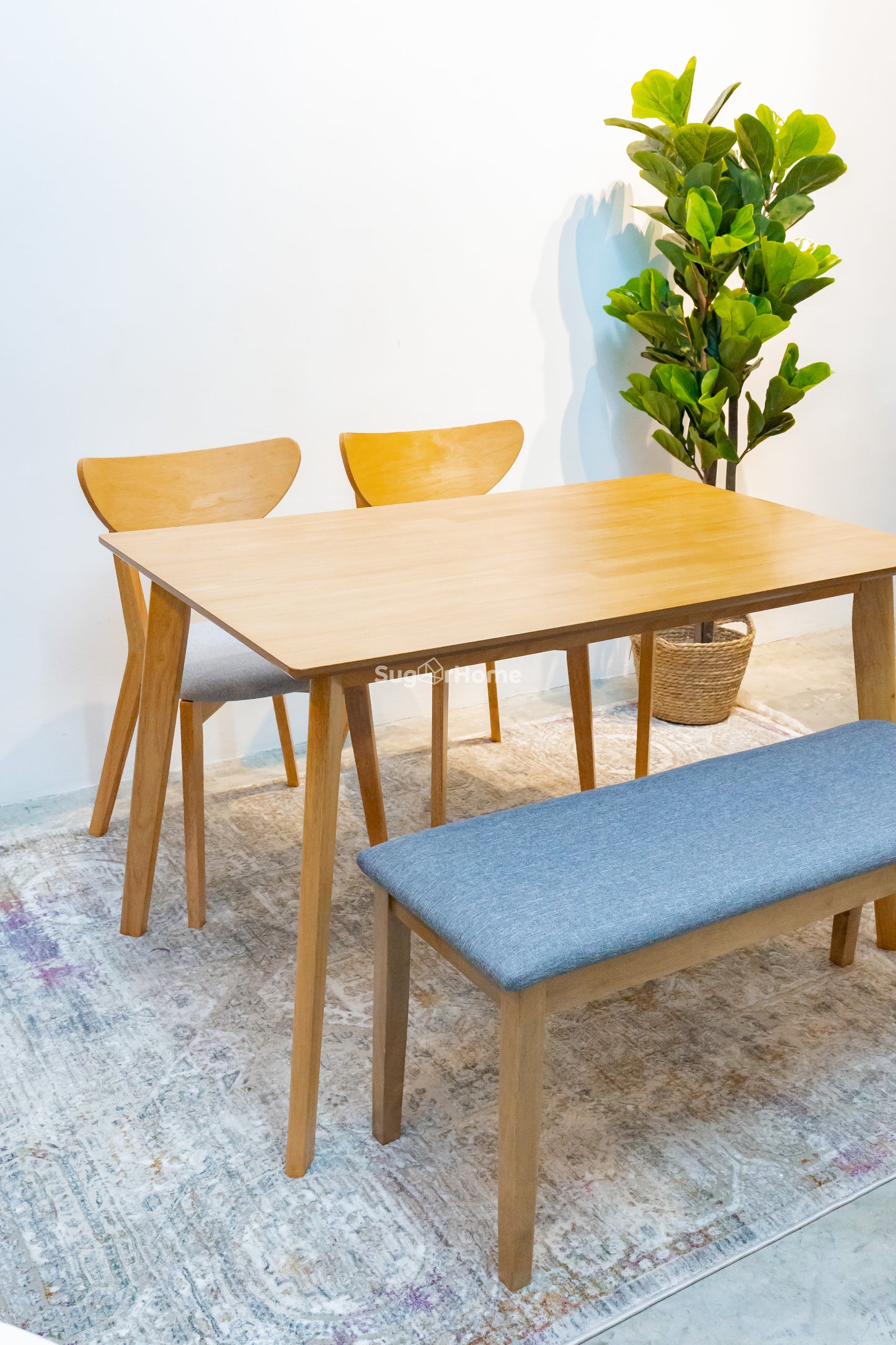 Hazelnut 1.2m Dining Table in Natural with 2 Hazel Chairs + Ava Bench