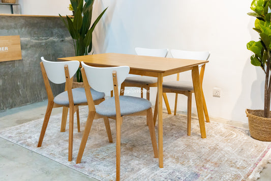 Hazelnut 1.2m Dining Table in Natural with Hazel Chairs in White
