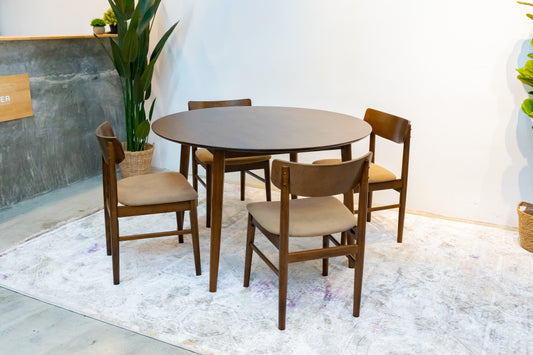 Walnut Round Dining Table with Mocha Chairs