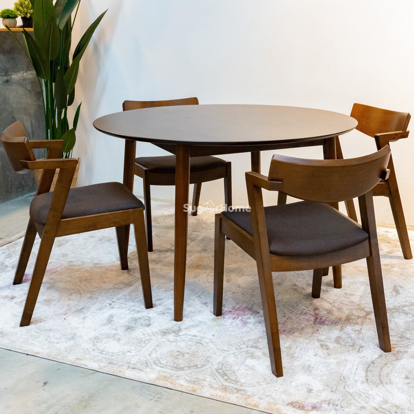 Walnut Round Dining Table with Zoey Chairs sugarhome
