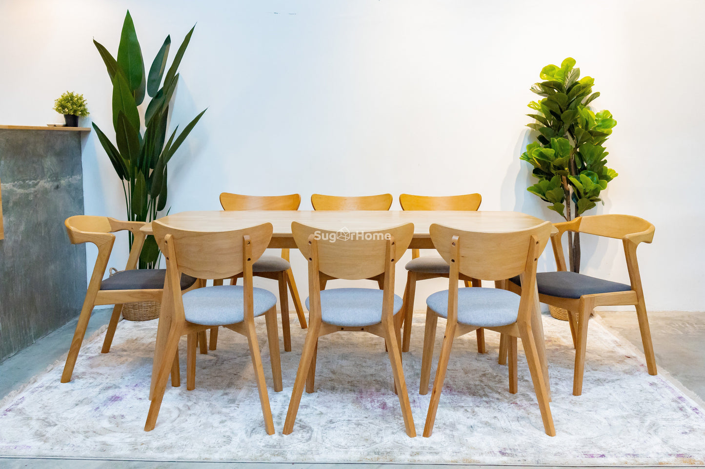Chestnut 1.8m Dining Table in Natural with 6 Hazel Chairs in Natural + 2 Zara Chairs